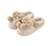 Generisch Pantoufles d'hiver confortables en daim pour femme avec nœud et protection des orteils confortable pour vous et les couples, kaki, 37 EU