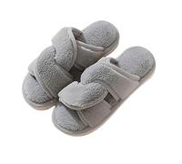 Generisch Pantoufles d'hiver en peluche pour femme - Chaudes, antidérapantes, plates - Confortables - Avec mousse à mémoire de forme - Pour chambre à coucher - Bout ouvert - Boucle transversale, gris