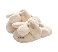 Generisch Pantoufles d'hiver pour femme en peau d'agneau avec motif lapin pour mémoire de forme, pantoufles d'hiver pour l'intérieur et l'extérieur chaussettes thermiques femme 35 38, beige, 34 EU
