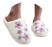 Generisch Pantoufles d'hiver pour femme - Fermées - Douces et confortables - Unisexe - Pour l'hiver - Petites fleurs fraîches - Dessin animé - Grande taille - Chaudes - Rembourrées - En coton -