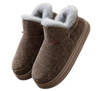 Generisch Pantoufles d'hiver pour femme - Pantoufles chauffantes en peluche - Chaussures plates - Doublure haute - Bottes fermées, café, 43 EU