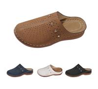 Generisch Pantoufles d'hiver pour femme - Semelle fixe doublée - Pantoufles pour femme - Cuir fermé - Dos rond - Chaussures de loisirs - Chaussons épais - Grande taille - Doublés et lavables, marron