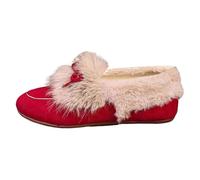 Generisch Pantoufles d'hiver pour femmes Mocassins plats décontractés Mocassins doux Mode Confort Chaud Peluche Arc Slip sur Femme Coton, rouge, 42 EU