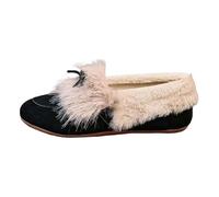 Generisch Pantoufles d'hiver pour femmes Mocassins plats décontractés Mocassins doux Mode Confort Chaud Peluche Arc Slip sur Femme Coton, Noir , 43 EU