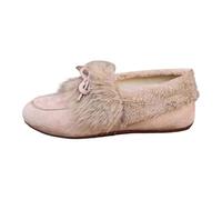 Generisch Pantoufles d'hiver pour femmes Mocassins plats décontractés Mocassins doux Mode Confort Chaud Peluche Arc Slip sur Femme Coton, beige, 39 EU