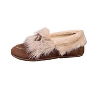 Generisch Pantoufles d'hiver pour femmes Mocassins plats décontractés Mocassins doux Mode Confort Chaud Peluche Arc Slip sur Femme Coton, marron, 43 EU