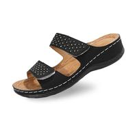 Generisch Pantoufles élégantes pour femme avec strass pour un look décontracté au quotidien. Parfaites pour les tenues d'été. Dessus en cuir exquis et talon compensé., Noir , 42 EU