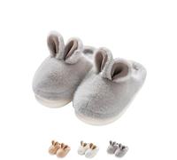 Generisch Pantoufles en coton avec semelles épaisses et oreilles de lapin, chaussons mignons en coton pour femme en hiver, gris, 40/41 EU