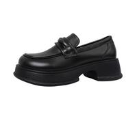 Generisch Pantoufles en cuir pour femme - Largeur H - Avec talon bloc | Chaussures basses vintage élégantes confortables et douces, chaussures d'affaires, mocassins classiques sans lacets