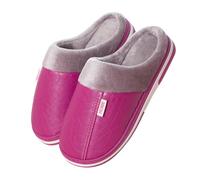 Generisch Pantoufles en cuir pour homme - Pieds larges - Pantoufles en peluche - Fermées - Doublées - Chaudes - Pantoufles d'hiver moelleuses et antidérapantes - Pour l'intérieur et l'extérieur, Rouge