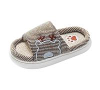 Generisch Pantoufles en lin pour enfant avec semelle épaisse antidérapante pour parentalité garçon fille Chaussons en coton chaud et confortable (café, 32)
