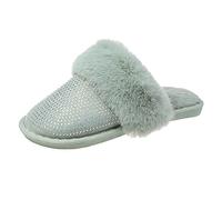 Generisch Pantoufles en peluche pour femme - Doublure chaude - Paillettes | Pantoufles d'hiver confortables en feutre pour femme - Pantoufles plates - Pantoufles décontractées en coton