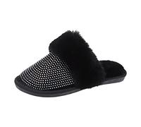 Generisch Pantoufles en peluche pour femme - Doublure chaude - Paillettes | Pantoufles d'hiver confortables en feutre pour femme - Pantoufles plates - Pantoufles décontractées en coton