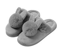 Generisch Pantoufles en peluche pour femme - Hiver - Oreilles de lapin - Chaussons en peluche chauds - Antidérapants - Chaussons plats confortables - Chaussons d'intérieur moelleux pour les couples