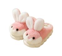 Generisch Pantoufles en peluche pour fille - Plat - Hiver - Bout rond - Garde au chaud - Chaussons de lapin - Chaussures chaudes pour bébé, Rouge pastèque, 33 EU