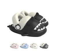 Generisch Pantoufles mignonnes en forme de requin, pantoufles d'hiver imperméables, amovibles, douces, antidérapantes, semelle EVA chaude, Noir , 31/32 EU