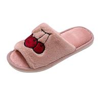 Generisch Pantoufles plates en mousse à mémoire de forme pour homme et femme - Confortables - Bout ouvert - En coton, Rouge pastèque, 40 EU