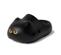 Generisch Pantoufles pour femme au design mignon de chat - Mules amusantes avec visage de dessin animé et détails de pattes | Pantoufles confortables et antidérapantes pour la maison, Style G02 noir