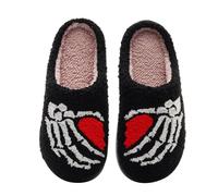 Generisch Pantoufles pour femme, automne, Halloween, pantoufles en peluche avec motif - Chaussures chaudes pour l'intérieur et l'hiver - Chaussures de loisirs douillettes, Noir , 36 EU