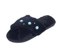 Generisch Pantoufles pour femme avec motif floral - Bout ouvert - Doux et confortable - En peluche - Pour l'intérieur et l'extérieur - Chaussures de loisirs - Chaussures chauffantes, bleu, 41 EU