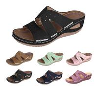 Generisch Pantoufles pour femme avec talon compensé - Avec broderie - Mules respirantes - Antidérapantes - Chaussures compensées - Chaussures compensées - Sandales de plage - Tongs, Noir , 36 EU