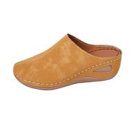 Generisch Pantoufles pour femme avec talon compensé, pantoufles élégantes fermées sur le devant, sandales à plateforme, sabots confortables en daim, pantoufles pour loisirs, jaune, 42 EU