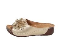 Generisch Pantoufles pour femme - Mules d'été élégantes et vintage - Chaussures d'été décontractées avec talon avec semelle intérieure - Sandales de plage légères - Lattes en caoutchouc, or, 37 EU