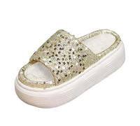 Generisch Pantoufles pour femme - Style rétro chic - Paillettes - Pantoufles à paillettes - Pantoufles élégantes et classiques - Vintage - Chaussures classiques pour le carnaval, or, 37.5 EU