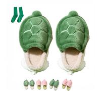 Generisch Pantoufles tortues pour femme - Cadeau avec chaussettes - En mousse à mémoire de forme - Antidérapantes - Pour l'intérieur et l'extérieur, Green A., 28/29 EU
