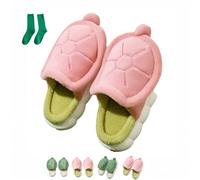 Generisch Pantoufles tortues pour femme - Cadeau avec chaussettes - En mousse à mémoire de forme - Antidérapantes - Pour l'intérieur et l'extérieur, rose bonbon, 36/37 EU