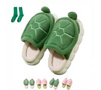 Generisch Pantoufles tortues pour femme - Cadeau avec chaussettes - En mousse à mémoire de forme - Antidérapantes - Pour l'intérieur et l'extérieur, vert, 38/39 EU