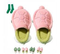Generisch Pantoufles tortues pour femme - Cadeau avec chaussettes - En mousse à mémoire de forme - Antidérapantes - Pour l'intérieur et l'extérieur, Rose A., 30/31 EU
