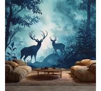 Generisch Papier Peint Cerf Intissé Chambre Salon Cuisine Motif Bleu Forêt Faune Sauvage, Deco Murale Cerf, Papier Peint Panoramique 200 x 150 cm