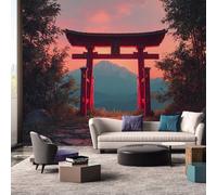 Generisch Papier Peint Japonais Chambre Salon Cuisine Intissé, Papier Peint Panoramique Montagne Arbre Torii Japon, Deco Murale Japonais, 130 x 80 cm