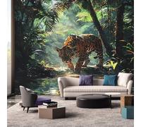Generisch Papier Peint Jungle Chambre Salon Cuisine Intissé, Papier Peint Panoramique Léopard Forêt Animaux, Deco Murale Jungle, 260 x 175 cm