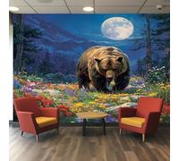 Generisch Papier Peint Ours Chambre Salon Cuisine Intissé, Papier Peint Panoramique Animaux Forêt, Deco Murale Ours, 500 x 280 cm, GG2049