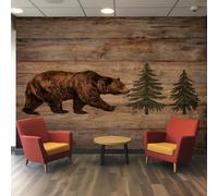 Generisch Papier Peint Ours Chambre Salon Cuisine Intissé, Papier Peint Panoramique Effet Bois Rustique, Deco Murale Ours, 150 x 100 cm, GG2102