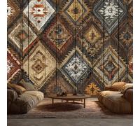 Generisch Papier Peint Panoramique Aztèque Chambre Salon Cuisine Intissé, Papier Peint Motif Ethnique Effet Bois Rustique, Deco Murale Aztèque, 260 x 175 cm