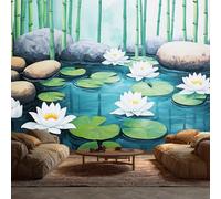 Generisch Papier Peint Zen Chambre Salon Cuisine Intissé, Papier Peint Panoramique Lotus Fleuri Bambou, Deco Murale Zen, 130 x 80 cm