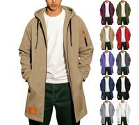 Generisch Parka d'automne pour homme - Trench - Veste longue à capuche avec fermeture éclair - Couleur unie - Veste mi-saison chaude - Coupe-vent épais - Couleur unie - Veste de loisirs avec poches