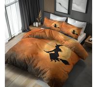 Generisch Parure De Lit Sorcière 220x240 Adulte Enfant, Housse De Couette Lune Magie Balai Sorcellerie 2 Person avec Fermeture éclair, 2 Taie d'oreiller, Linge De Lit 100% Microfibre LS337