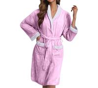 Generisch Peignoir de bain pour femme - Peignoir en flanelle douce - Manches longues - Avec poches ceinture - Vêtement de détente confortable en polaire pour les nuits d'hiver à la maison, Rose, L