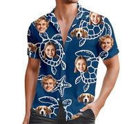 Generisch Peignoir d'été décontracté pour homme avec imprimé tortue, col cubain, boutonné, pour la maison, la plage, l'extérieur, Marine, M