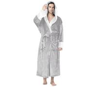 Generisch Peignoir d'hiver moelleux pour homme - Avec capuche - Long et confortable - Avec poches - En tissu éponge - Peignoir de bain - Kimono - Peignoir de bain en coton éponge, O gris clair, XXL