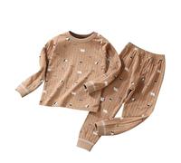Generisch Peignoir Enfant Manches Longues Ensemble Chaud pour Garçons Filles Ensemble à Manches Longues Pur Coton Pyjama Bébé Double Couche Coton Deux Pièces Femme, café, 4-5 ans