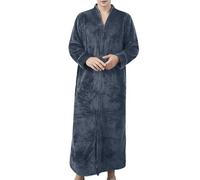 Generisch Peignoir long en polaire corail pour homme - Avec fermeture éclair - Moelleux - Coupe ample - Vêtement de nuit épais - Chaud - Pour l'hiver - Pyjama surdimensionné - Manteau de sauna, O gris