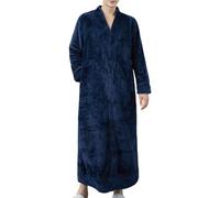 Generisch Peignoir long en polaire corail pour homme - Avec fermeture éclair - Moelleux - Coupe ample - Vêtement de nuit épais - Chaud - Pour l'hiver - Pyjama surdimensionné - Manteau de sauna, O bleu