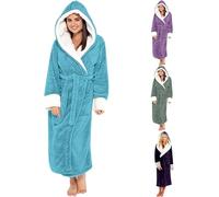 Generisch Peignoir pour homme et femme - En polaire chaude et douce - Couleur unie - Manches longues - Extensible - Confortable - Pour dormir à la maison - Avec ceinture et capuche - S-XXL, Bleu1, 5XL