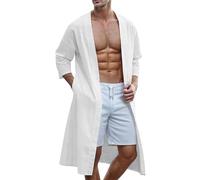 Generisch Peignoir pour homme - Veste de plage - Cardigan respirant - Couleur unie - Cape longue - Veste kimono ouverte - Manteau en tricot - Col châle - Kimono - Trench - Cardigan en tricot, Blanc