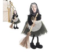 Generisch Pendentif sorcière d'Halloween, ornements d'Halloween pour arbre | -Ornement mural - Tablier sorcière avec balai, figurines de collection poupée de sorcière, décoration d'arbre d'Halloween